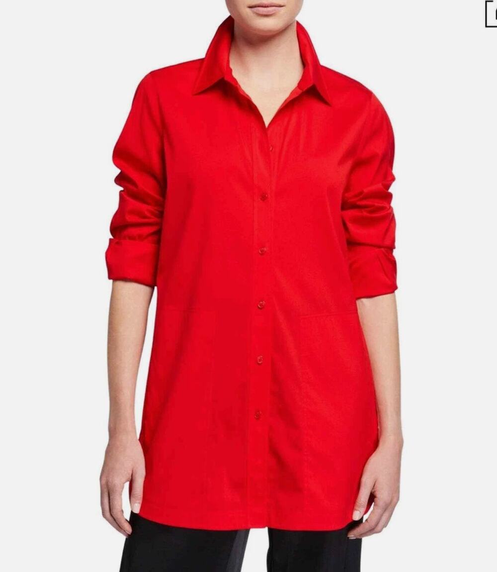 Lafayette 148 New York womens XS Red Michelle long sleeve button up Shirt NEW